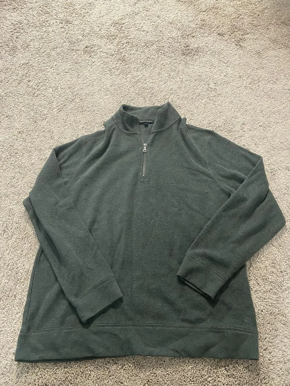 Banana Republic Sweater Mens XL Green 1/4 Zip Mock Neck Thermal Knit Pullover